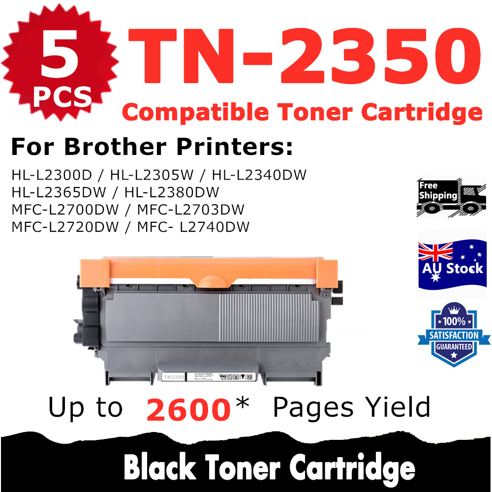 5 Pack InkSales Brother TN2350 TN-2350 Compatible Toner Cartridge  (5BK)