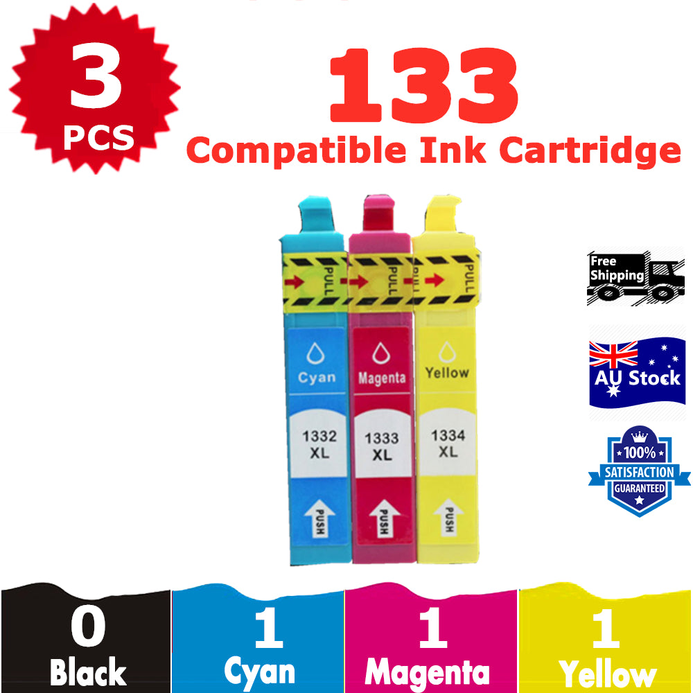 3 Pack InkSales Compatible Epson 133 T1332 T1333 T1334 Cyan Magenta Yellow Only Ink Cartridge (1C,1M,1Y)