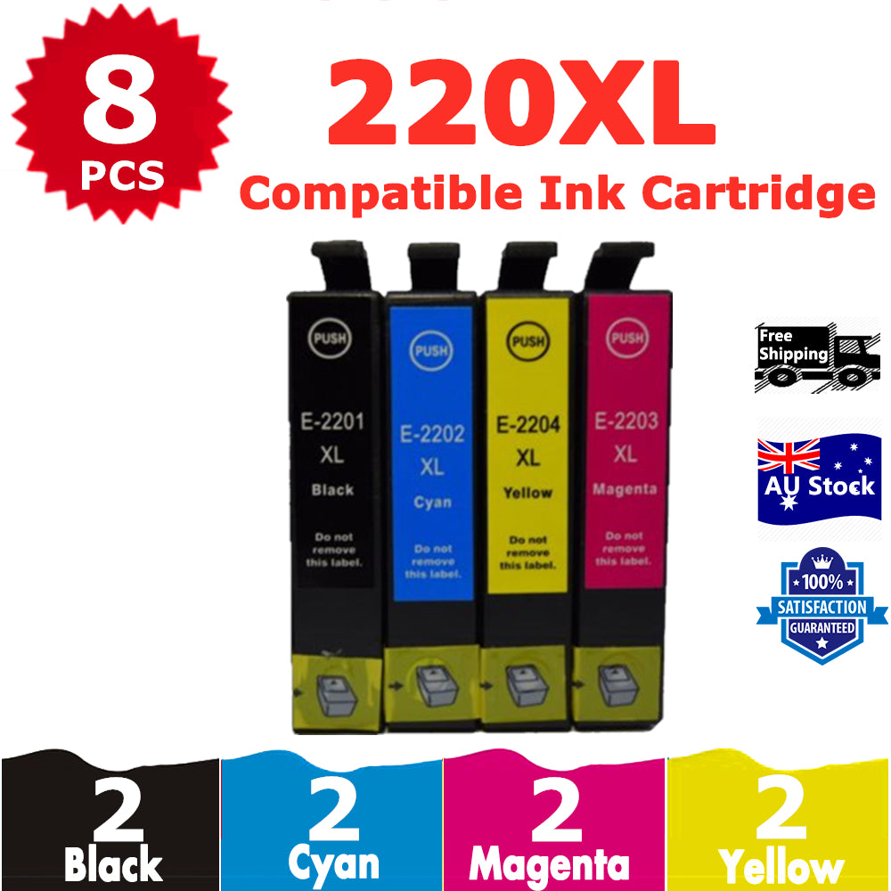 8 Pack InkSales Compatible Epson 220XL C13T294192 C13T294292 C13T294392 C13T294492 Ink Cartridge  (2BK,2C,2M,2Y)