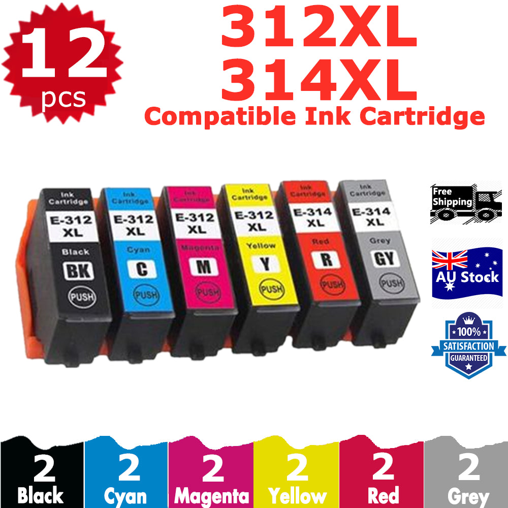 12 Pack InkSales Compatible Epson 312XL 314XL C13T183192 C13T183292 C13T183392 C13T183492 C13T01M692 C13T01M592 Ink Cartridge  (2BK,2C,2M,2Y,2R,2GY)