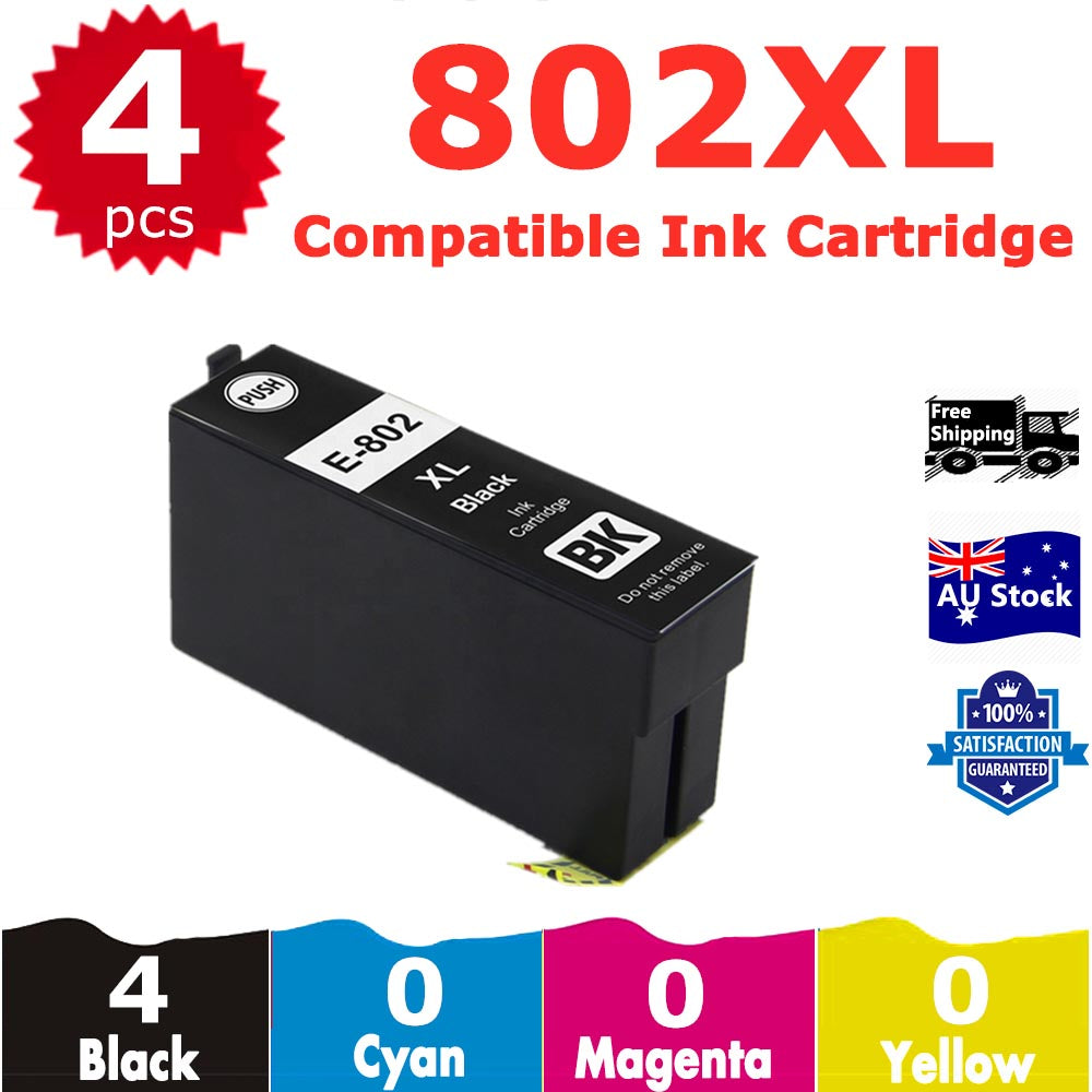 4 Pack InkSales Compatible Epson 802XL C13T356192  Only black Ink Cartridge  (4BK)
