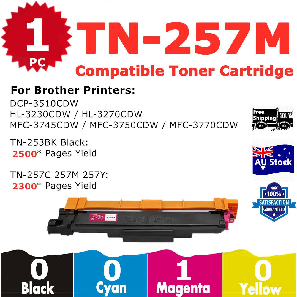 1 Pack InkSales Brother TN253 TN257 TN-253 TN-257  TN-257M Magenta Only Compatible Toner Cartridge   (1M)