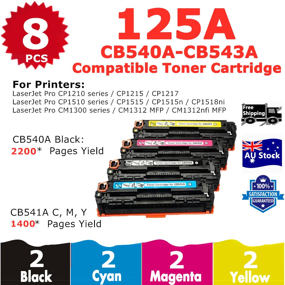 8 Pack InkSales HP 125A CB540A CB541A CB543A CB542A Compatible Toner Cartridge  (2BK,2C,2M,2Y)