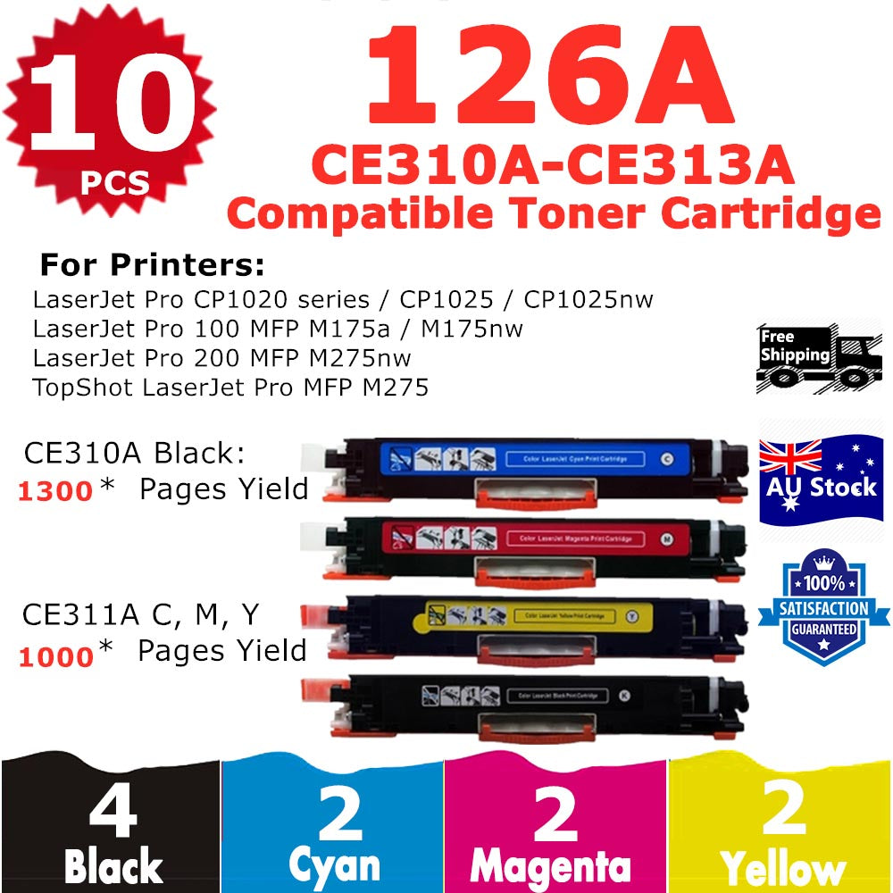 10 Pack InkSales HP 126A CE310A CE311A CE312A CE313A Compatible Toner Cartridge  (4BK,2C,2M,2Y)