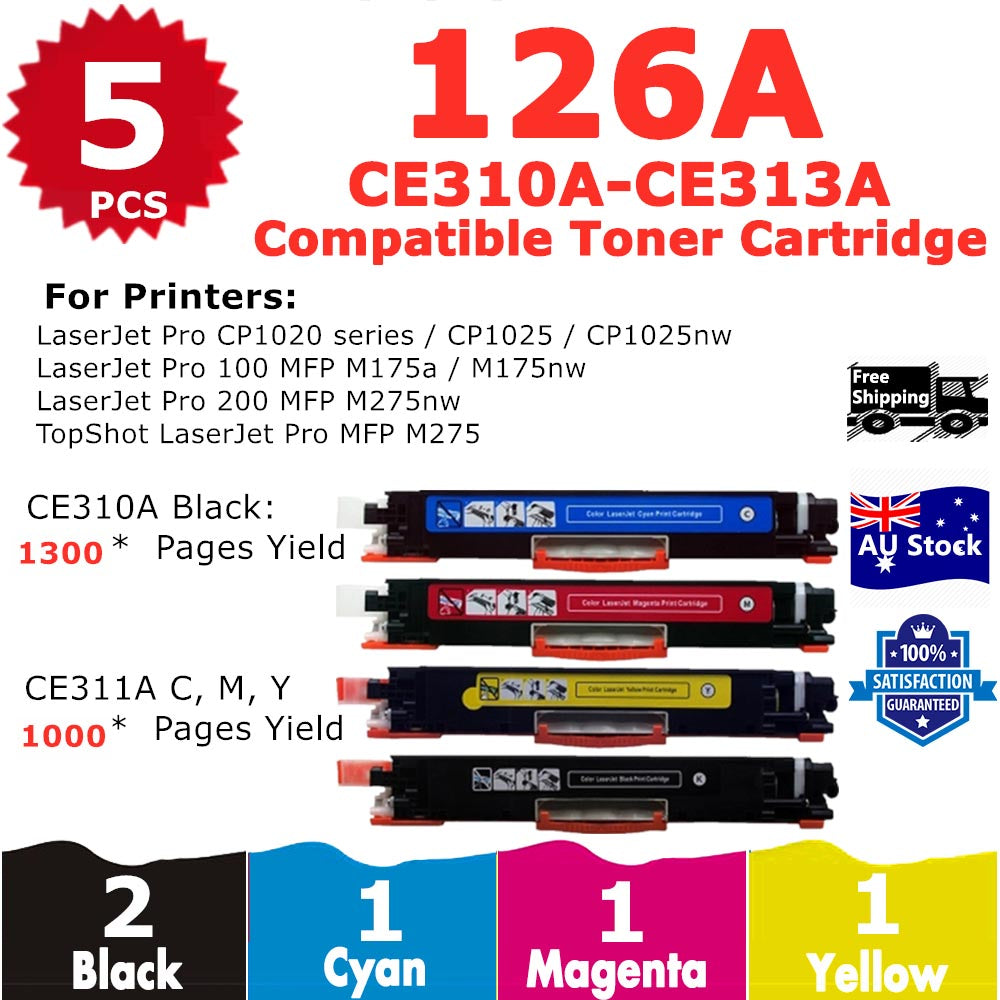 5 Pack InkSales HP 126A CE310A CE311A CE312A CE313A Compatible Toner Cartridge  (2BK,1C,1M,1Y)