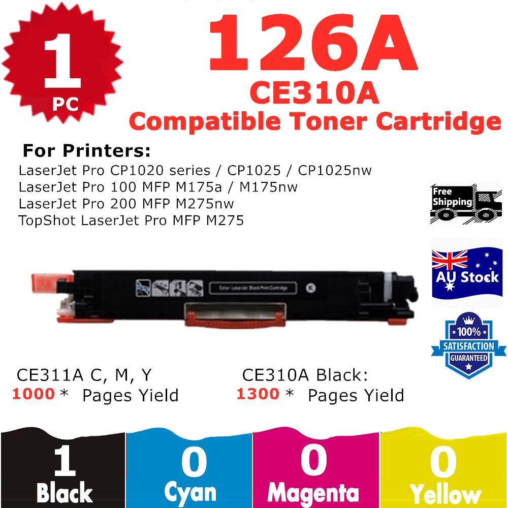 1 Pack InkSales HP 126A CE310A Black Only Compatible Toner Cartridge  (1BK)