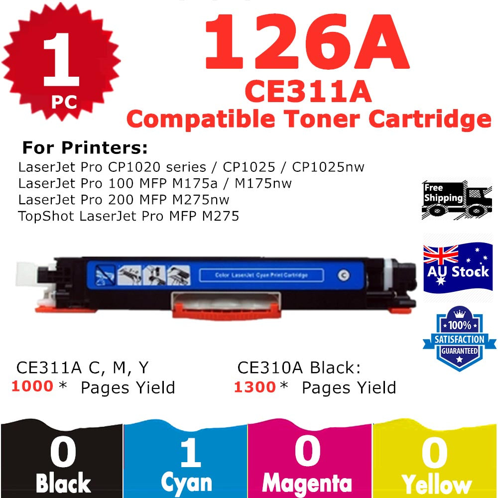 1 Pack InkSales HP 126A CE311A Cyan Only Compatible Toner Cartridge  (1C)