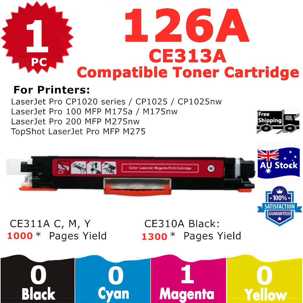 1 Pack InkSales HP 126A CE313A Magenta Only Compatible Toner Cartridge  (1M)