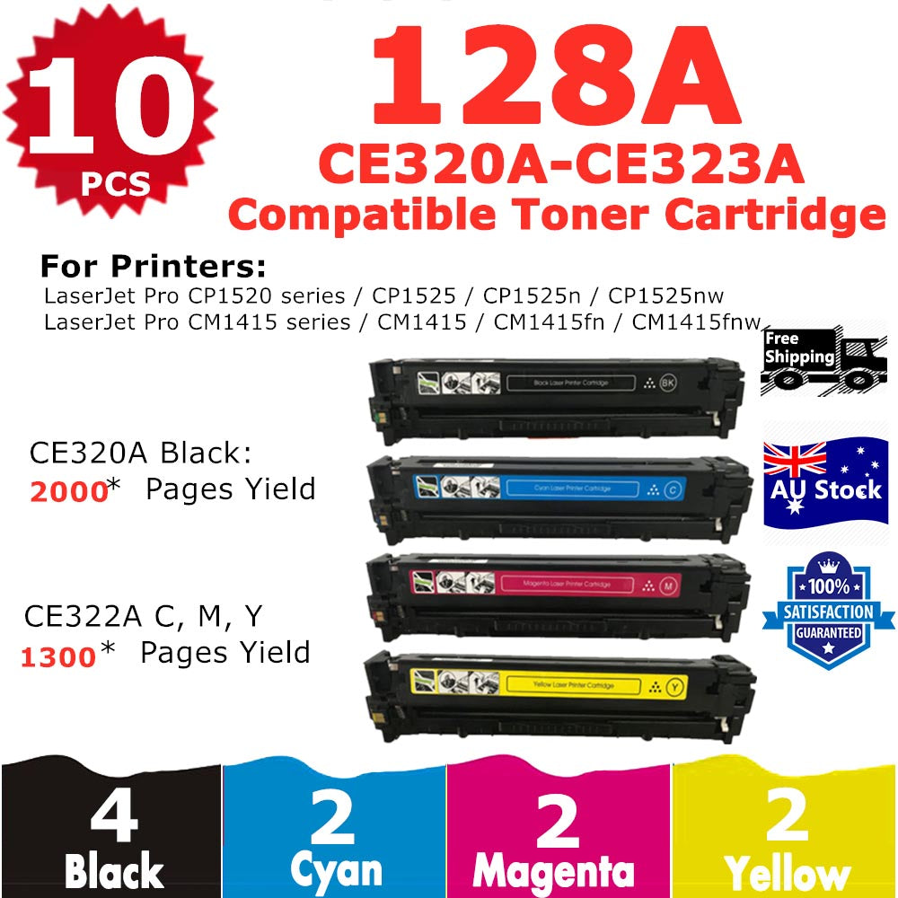 10 Pack InkSales HP 128A CF320A CF321A CF322A CF323A Compatible Toner Cartridge  (4BK,2C,2M,2Y)