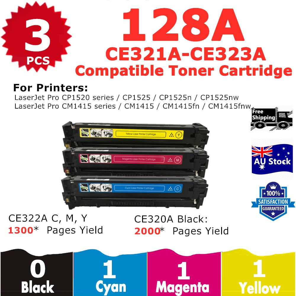 3 Pack InkSales HP 128A CF321A CF322A CF323A Cyan Magenta Yellow Only Compatible Toner Cartridge  (1C,1M,1Y)
