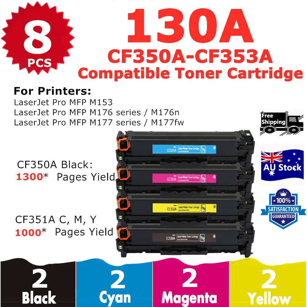 8 Pack InkSales HP 130A CF350A CF351A CF353A CF352A Compatible Toner Cartridge  (2BK,2C,2M,2Y)