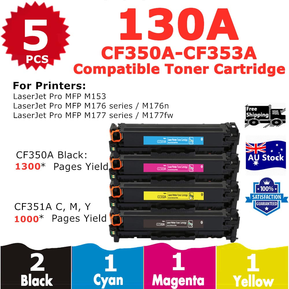 5 Pack InkSales HP 130A CF350A CF351A CF353A CF352A Compatible Toner Cartridge  (2BK,1C,1M,1Y)