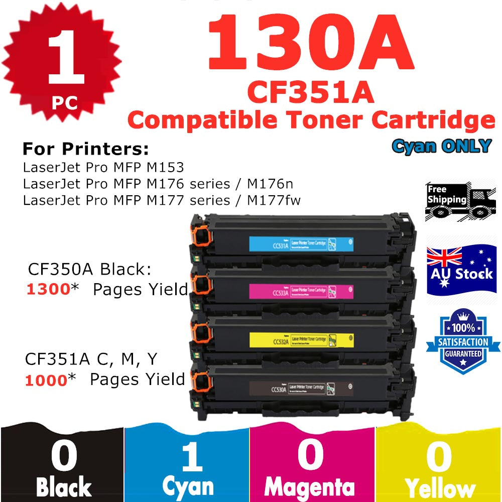 1 Pack InkSales HP 130A CF351A Cyan Only Compatible Toner Cartridge  (1C)