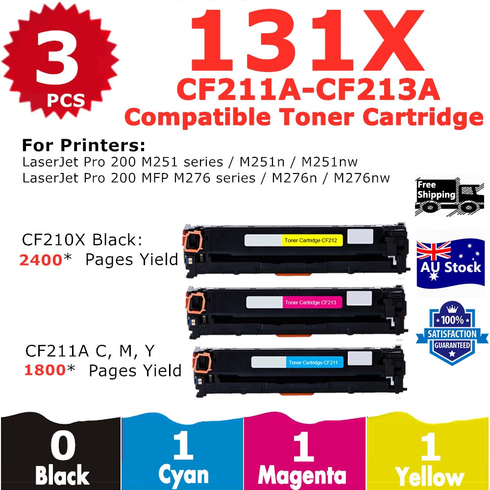 3 Pack InkSales HP 131A CF211A CF212A CF213A Cyan Magenta Yellow Only Compatible Toner Cartridge  (1C,1M,1Y)