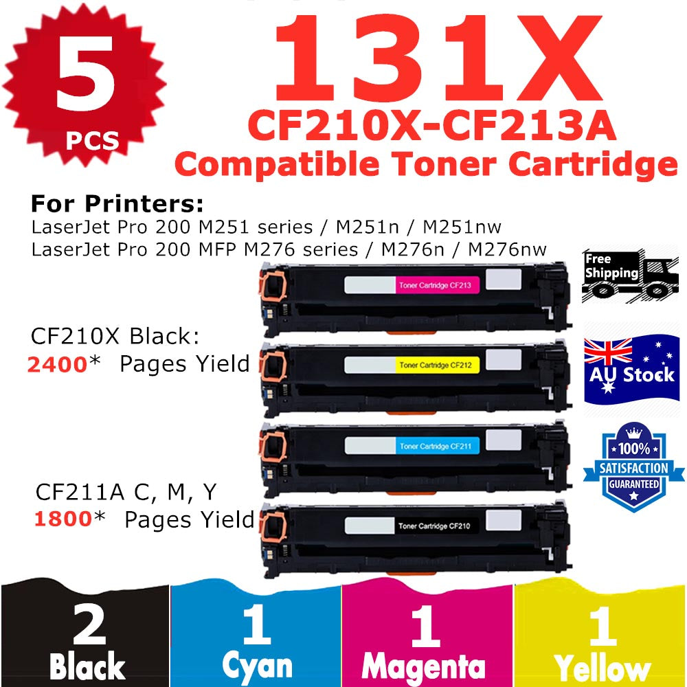 5 Pack InkSales HP 131X CF210X 131A CF211A CF212A CF213A Compatible Toner Cartridge  (2BK,1C,1M,1Y)