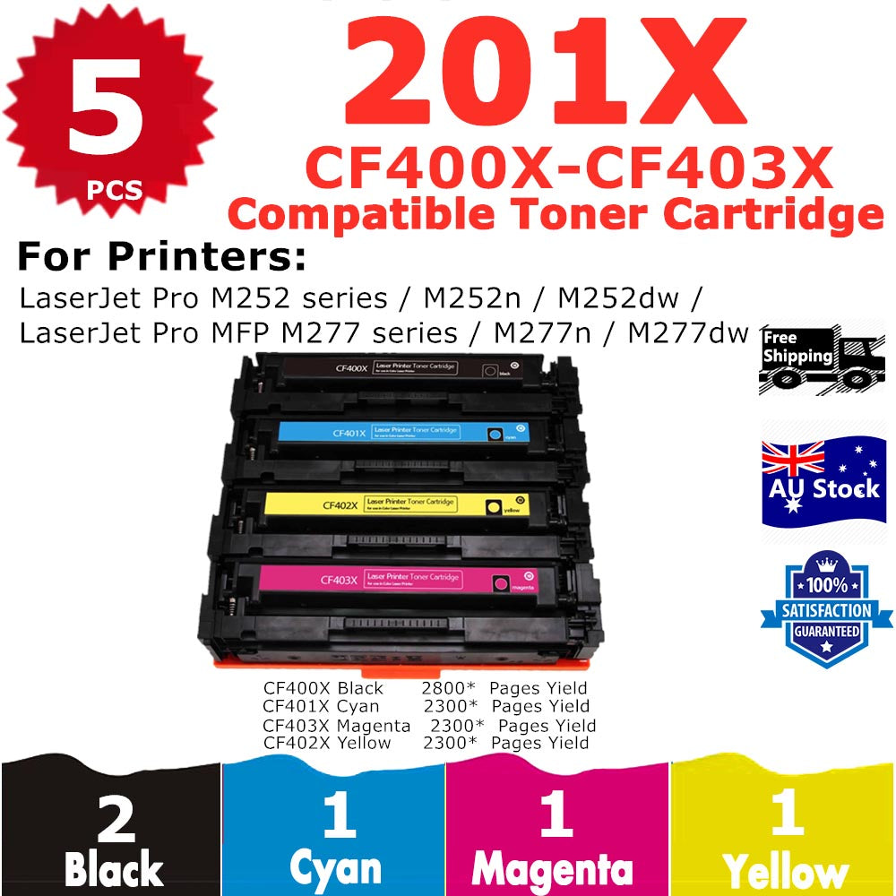 5 Pack InkSales HP 201X CF400X CF401X CF403X CF402X Compatible Toner Cartridge  (2BK,1C,1M,1Y)