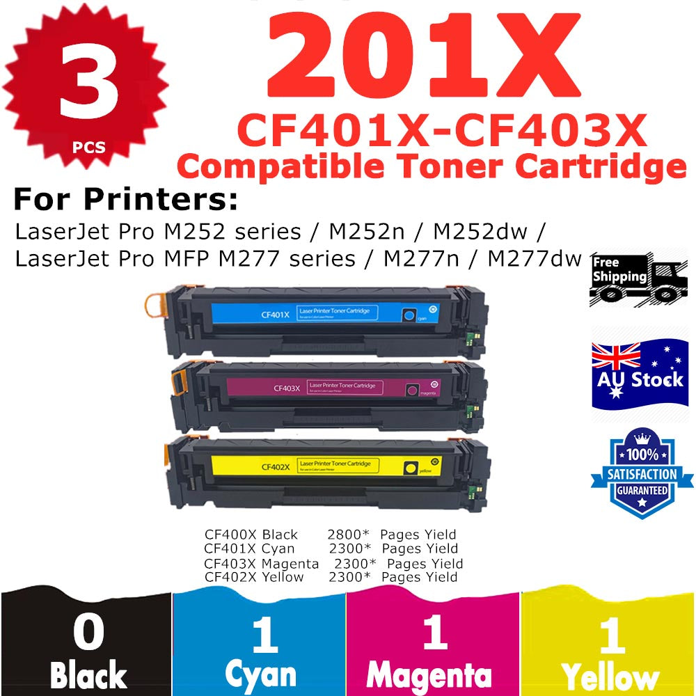 3 Pack InkSales HP 201X CF401X CF403X CF402X Cyan Magenta Yellow Only Compatible Toner Cartridge  (1C,1M,1Y)