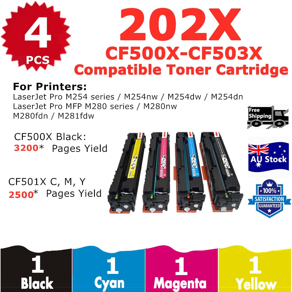 4 Pack InkSales HP 202X CF500X CF501X CF503X CF502X Compatible Toner Cartridge  (1BK,1C,1M,1Y)