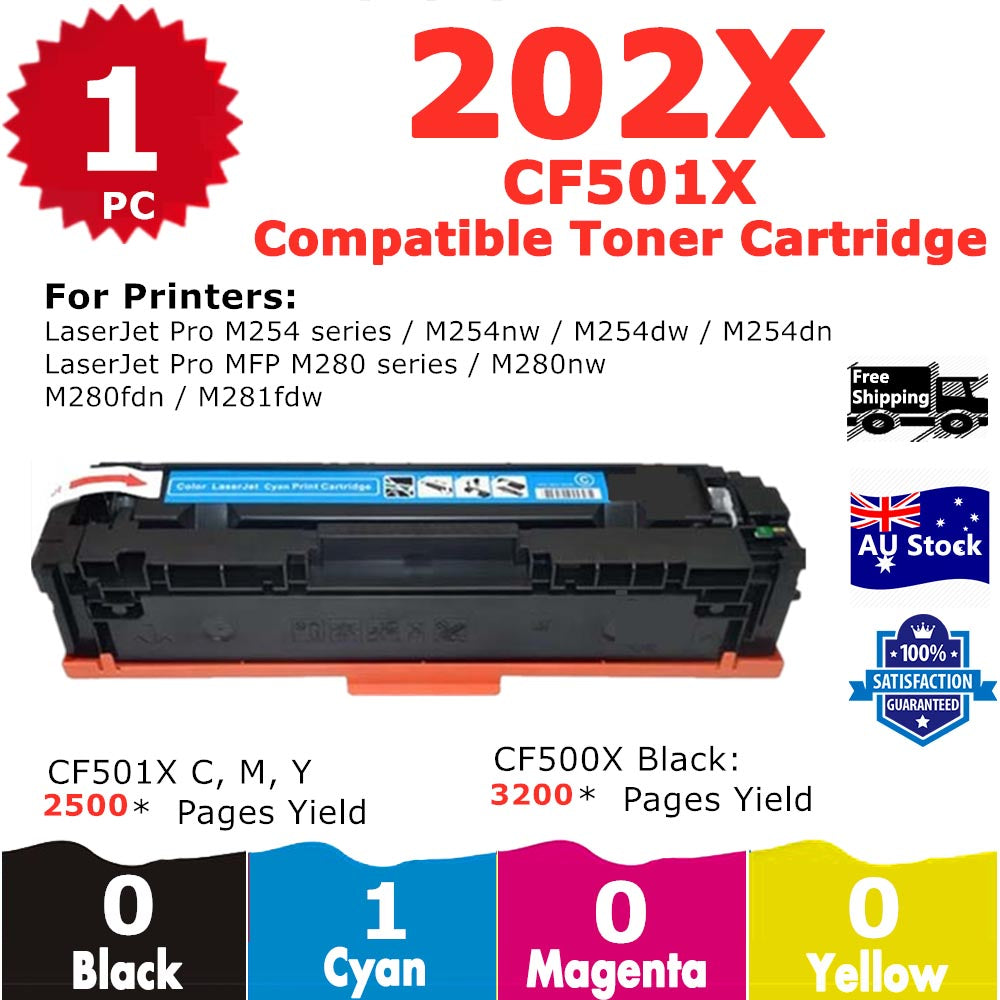 1 Pack InkSales HP 202X CF501X Cyan Only Compatible Toner Cartridge  (1C)