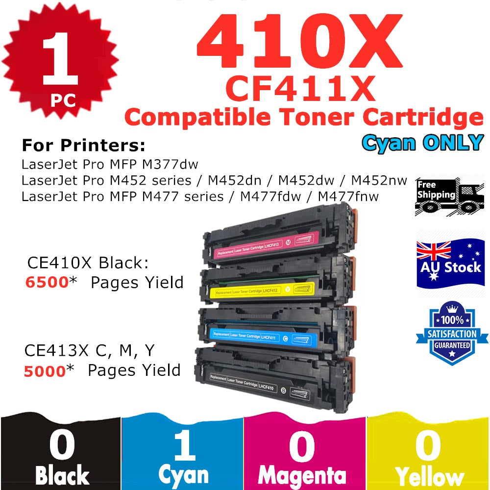 1 Pack InkSales HP 410X CF411X Cyan Only Compatible Toner Cartridge  (1C)