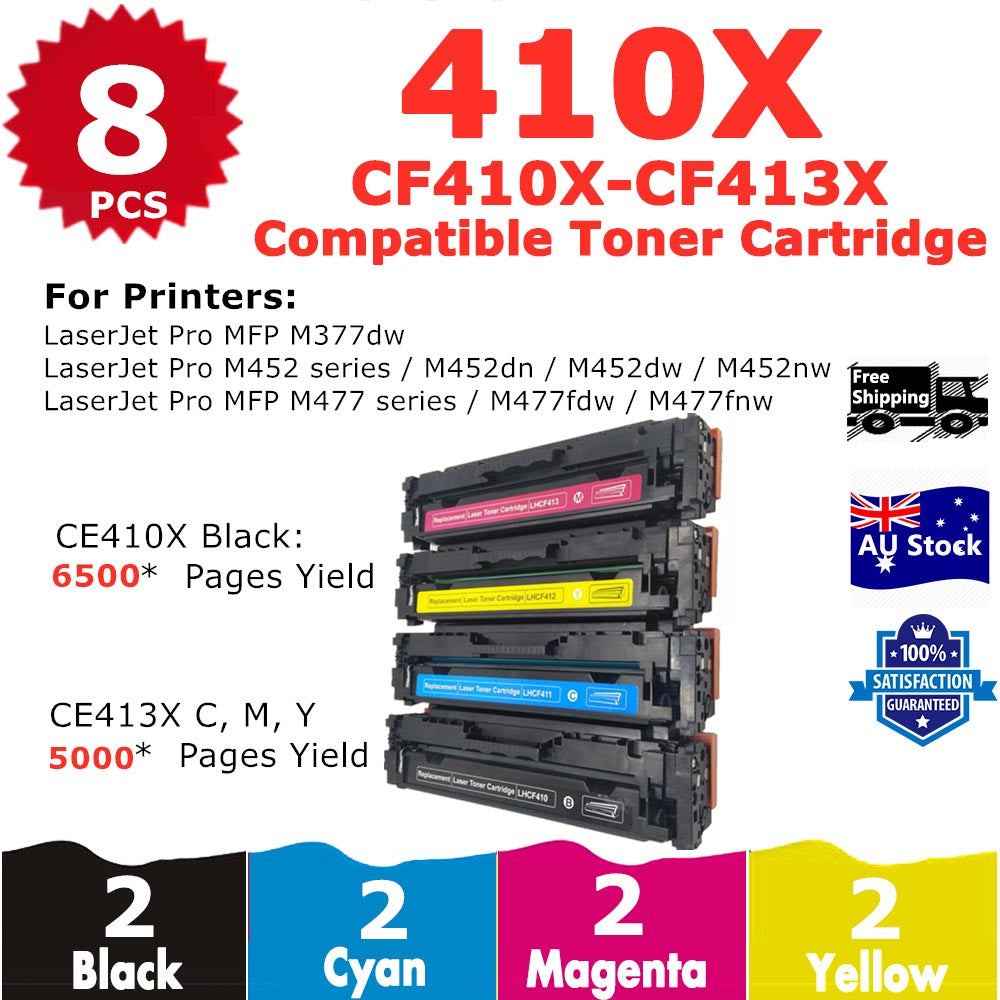 8 Pack InkSales HP 410X CF410X CF411X CF412X CF413X Compatible Toner Cartridge  (2BK,2C,2M,2Y)