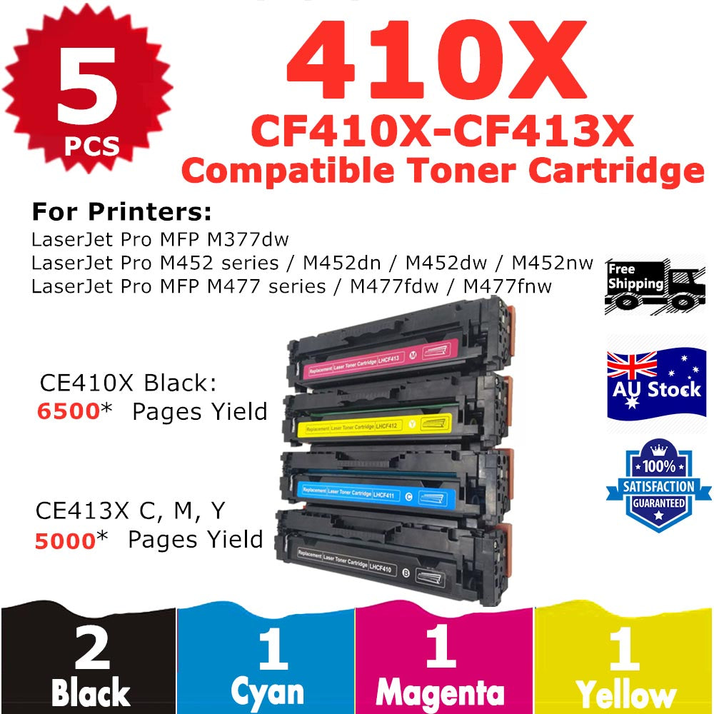 5 Pack InkSales HP 410X CF410X CF411X CF412X CF413X Compatible Toner Cartridge  (2BK,1C,1M,1Y)